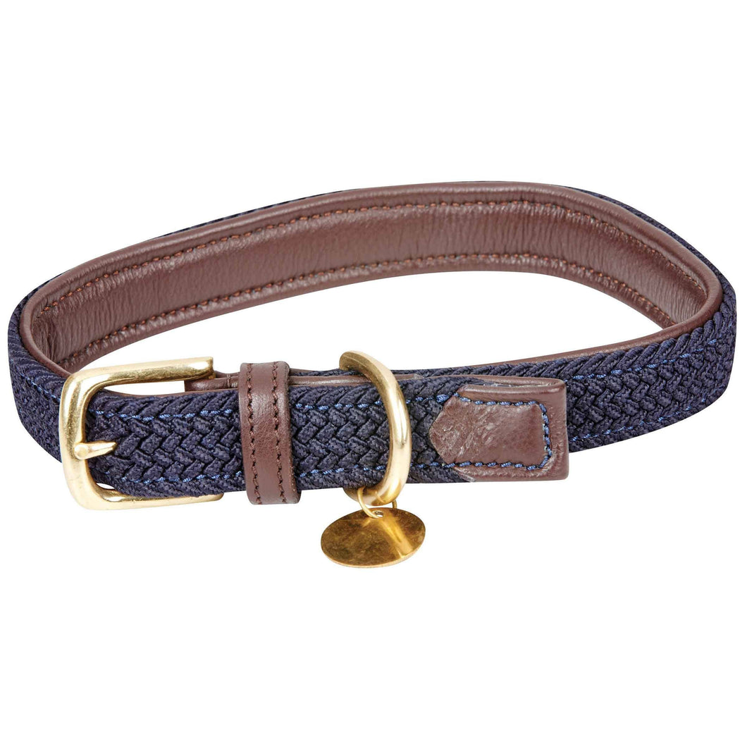 Weatherbeeta Leather Plaited Dog Collar - Brown/Navy.